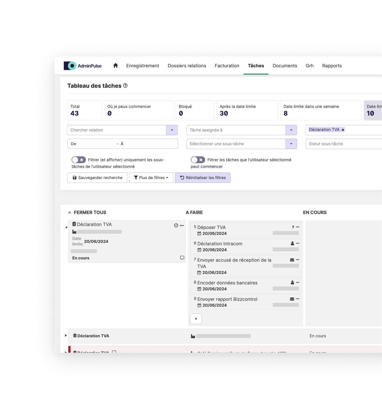 Tableau des tâches pour les (experts-)comptables